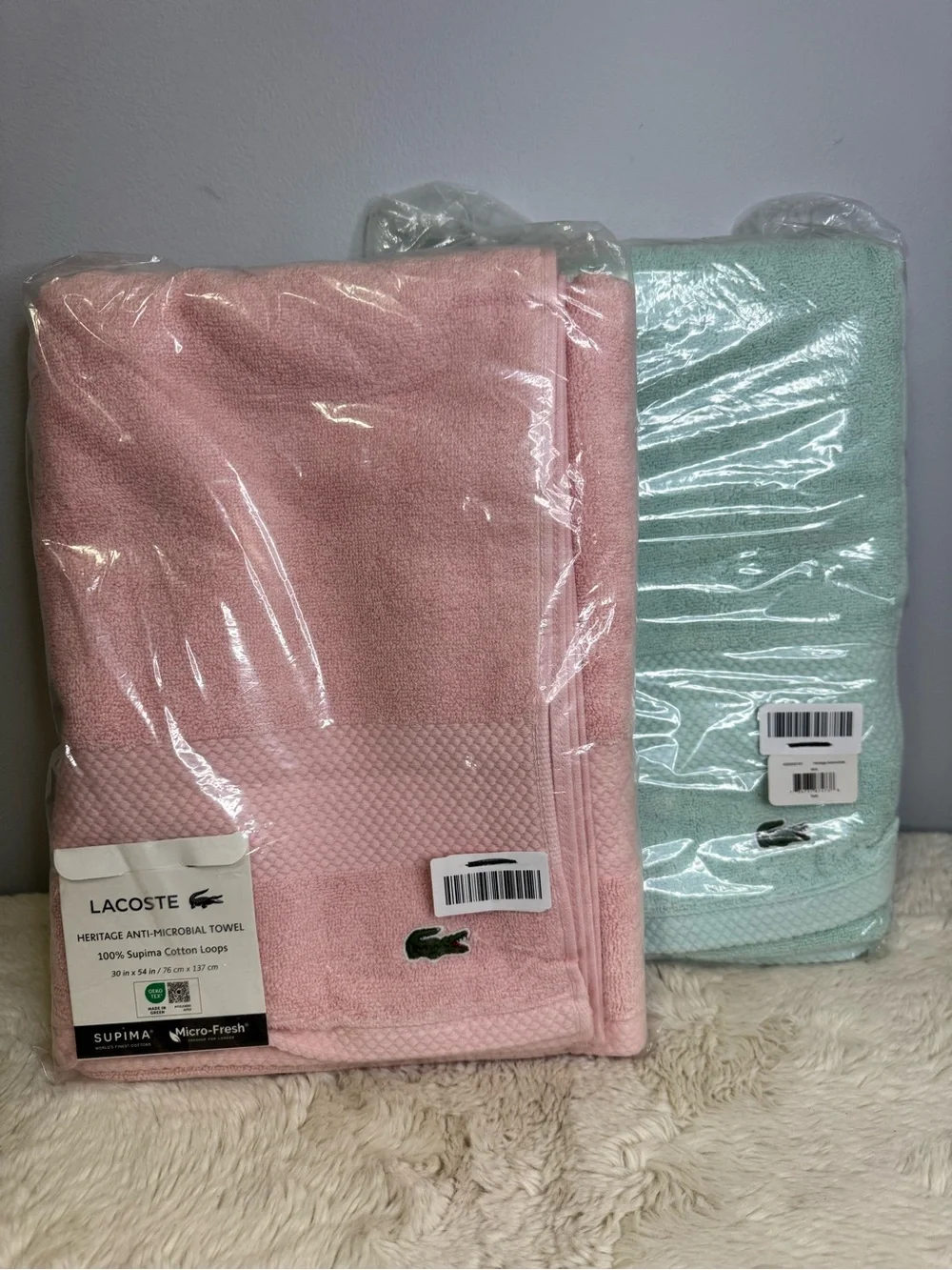 Lacoste Pastel Pink & Mint Cotton Towels